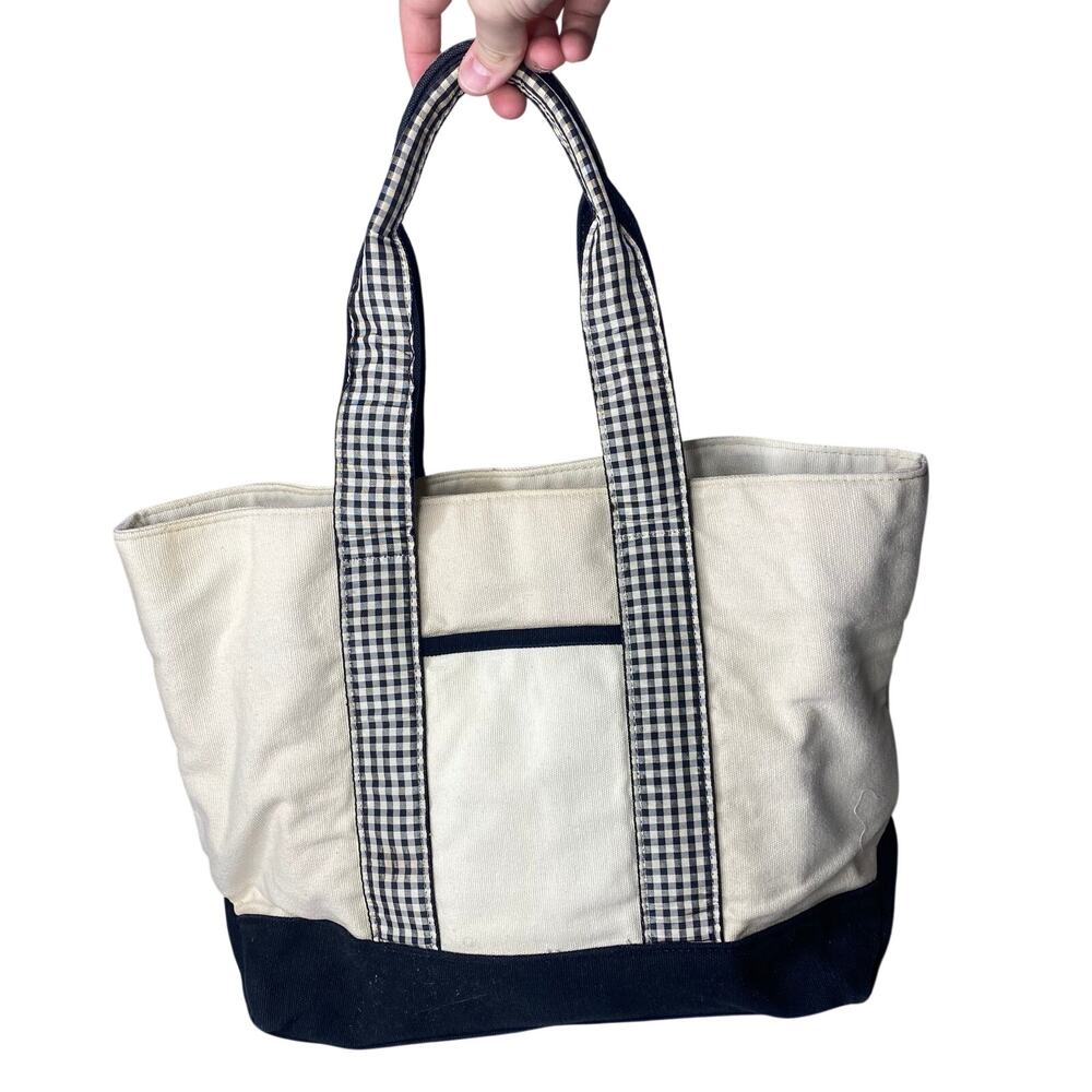 Vintage Tianni Plaid Strap Black and White Canvas Tote Medium